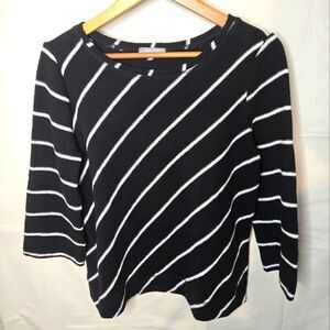 Habitat black and white angled stripes  100% cotton 3/4 sleeve top x small xs